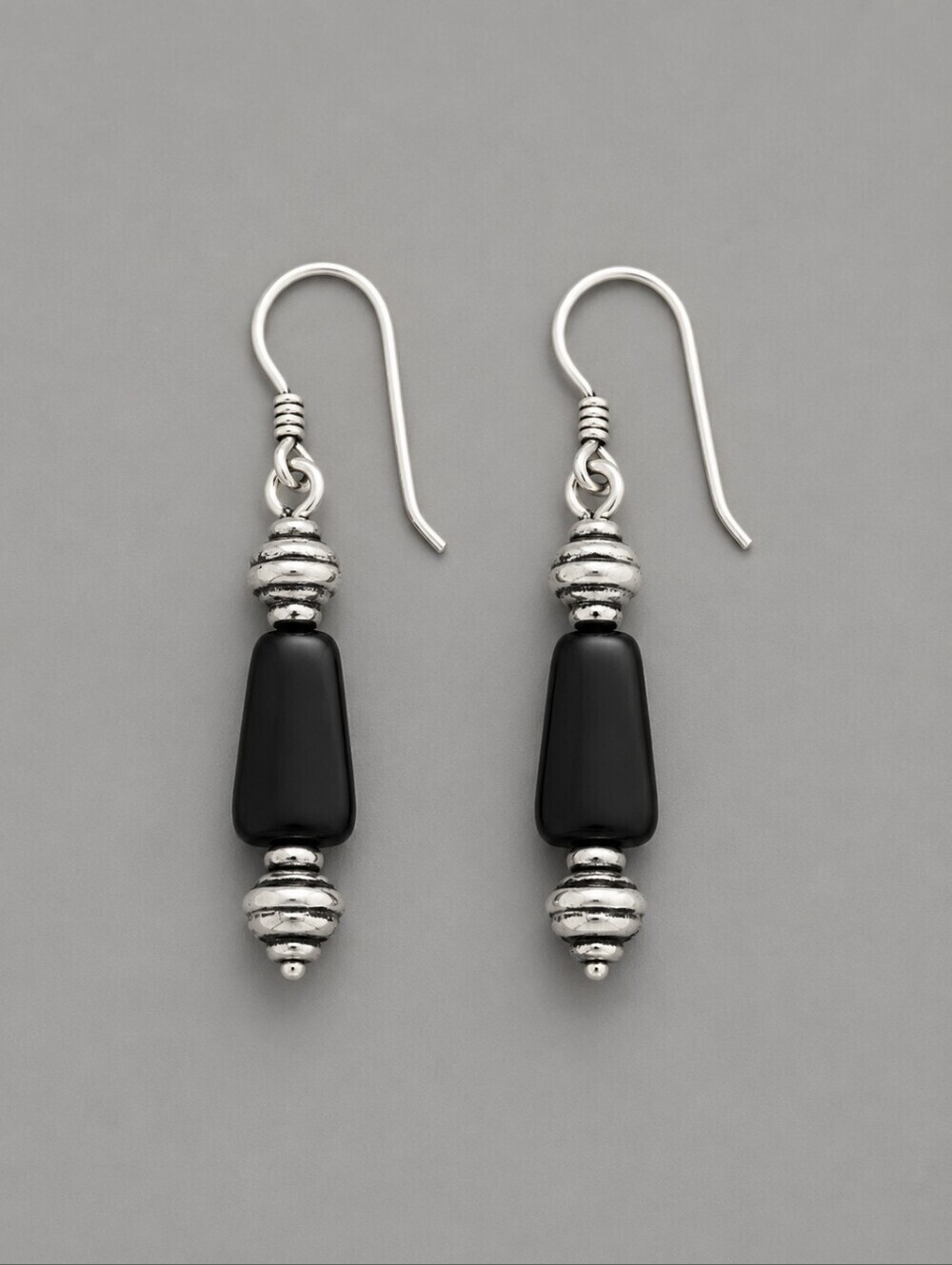 3/$30 HANDMADE Black Silver Beaded Dangle Hook Earrings